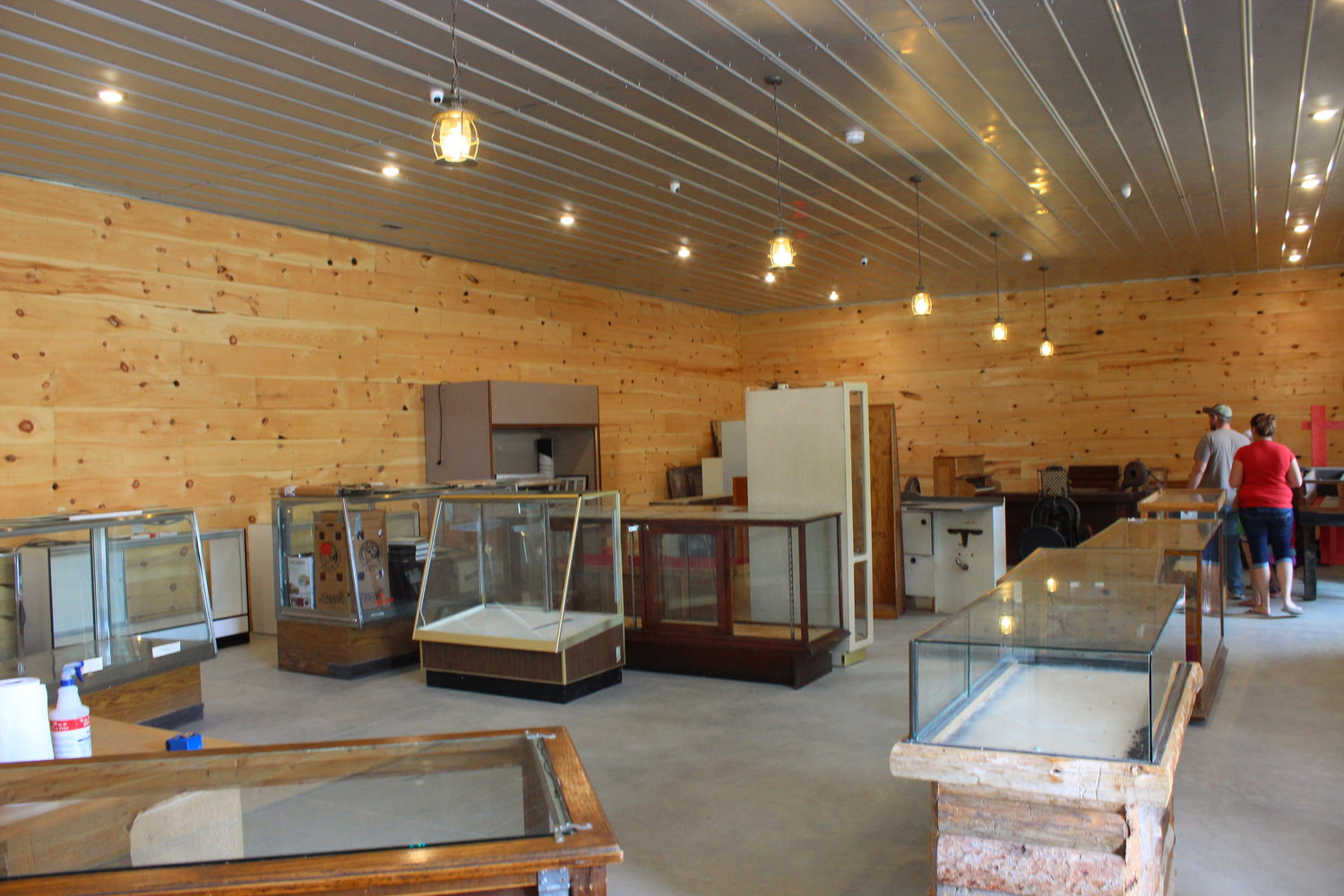 Display cases are ready to be filled inside the Mansfield Train Depot.